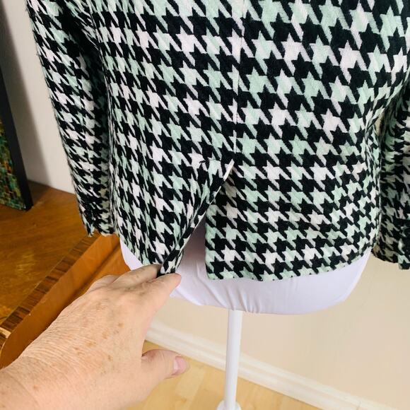 Vintage Size 14P Houndstooth Blazer Jacket Black Off White Mint Green Career - Picture 10 of 12